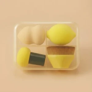 Professional 4-piece base makeup tool set with foundation sponge contour blender and powder puff