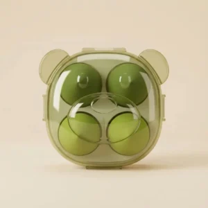 4-piece professional makeup sponge set in green cute bear-shaped breathable storage case