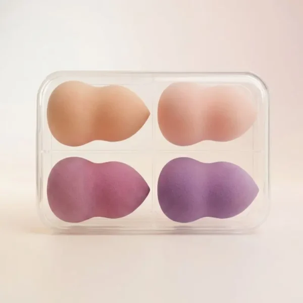 4-piece dual-ended makeup sponge set with flat base and pointed tip for precision blending