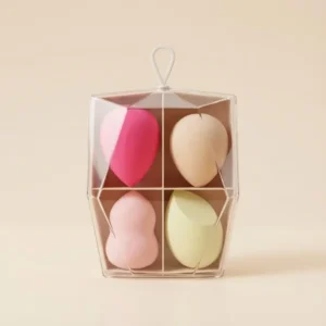 4-piece professional makeup sponge set with transparent acrylic vanity display case