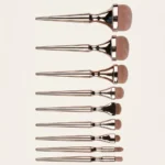 9-piece rose gold metallic oval precision makeup brush set for seamless full-face blending