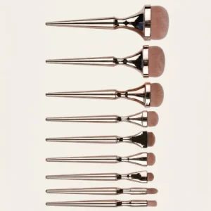 9-piece rose gold metallic oval precision makeup brush set for seamless full-face blending