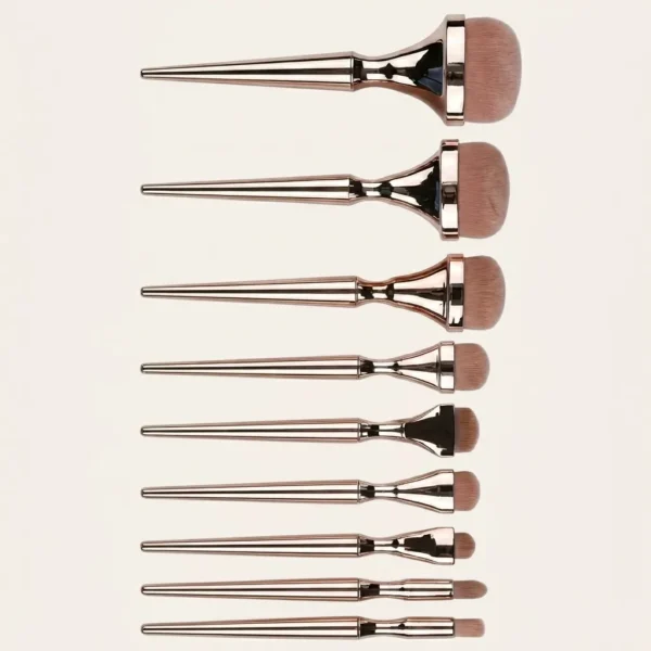 9-piece rose gold metallic oval precision makeup brush set for seamless full-face blending