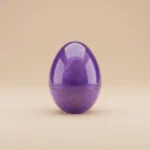 Translucent purple egg-shaped ventilated makeup sponge storage case for vanity display
