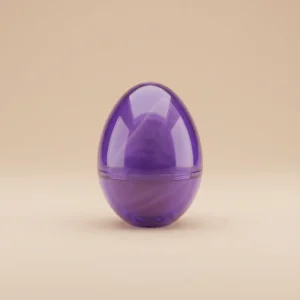 Translucent purple egg-shaped ventilated makeup sponge storage case for vanity display