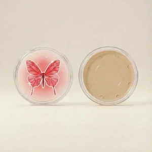 Breathable round powder puff storage case with cute butterfly print design