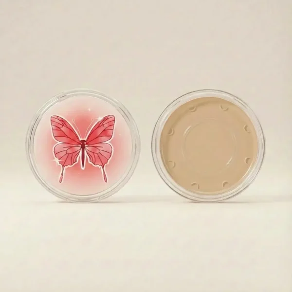 Breathable round powder puff storage case with cute butterfly print design