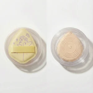 Breathable round powder puff storage case with fresh lemon print pattern